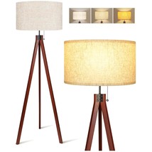 Wood Tripod Floor Lamp, 3 Color Temperatures Mid Century Modern Boho Flo... - £81.94 GBP