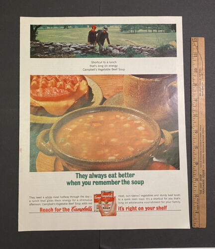Vintage Print Ad Campbells Vegetable Beef Soup Lunch Ephemera 10 3/8" x 13 3/8" - $8.81