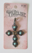 BEAD TREASURES The Gilded Age Timeline Faux Turquoise 2&quot; Cross/Crucifix Pendant - £7.82 GBP