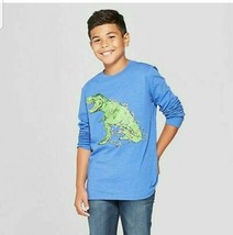 Cat &amp; Jack Boys’ Christmas Lights T-Rex Dino Long Sleeve Graphic Tee size 6/7 - £4.01 GBP