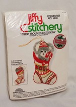 Merry Mouse in a Stocking Ornament Embroidery Kit Jiffy Stitchery 1978 Noel - $19.99
