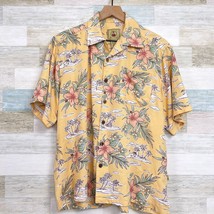 Joe Marlin Hawaiian Camp Shirt Yellow Tropical Floral Short Sleeve Mens Large - £23.73 GBP