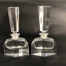 2 Crystal Perfume Bottles with Lids Art Deco Vanity Dresser Prism Heavy ... - £31.66 GBP