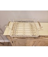Wrought Iron Handled Decorative Tray Storage Cream Ivory Scrolled Pattern - £19.46 GBP