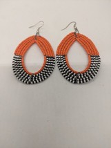 Aesthetic African Arena Maasai Handmade Beaded Orange White Black Earrings - £7.54 GBP