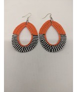 AESTHETIC AFRICAN ARENA MAASAI HANDMADE BEADED ORANGE WHITE BLACK  EARRINGS - $9.66