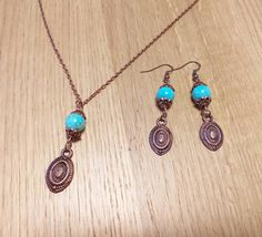 Turquoise jewelry set copper set Bohemian jewelry set earrings necklace ... - €47,19 EUR