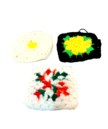 Vintage Handmade Crocheted Floral Pot Holders Hot Pads Floral Lot of 3 - $14.83