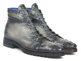 Paul Parkman Mens Shoes Boots Gray Crocodile Embossed Paul Parkman 12811... - $599.99