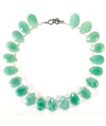 Aqua Green Faceted 1&quot; L Teardrop Crystals and Seed Pearls Choker Necklac... - $14.20