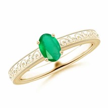 ANGARA Vintage Inspired Oval Emerald Ring with Engraved Shank in 14K Gold - £484.25 GBP