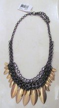 Vintage Look Black Gray Gold Tone Necklace w Faux Rhinestone Embellishment NWT - £22.78 GBP