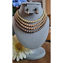Vintage Coro Multi Strand Faux Pearl Necklace w/ Clip-on Earrings - £78.95 GBP