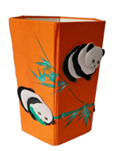 Vintage Chinese Handcrafted Silk Covered Hexagon BOX Orange Pandas Bamboo 3d - £22.94 GBP