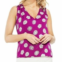 Vince Camuto Floral Ruffle Shoulder Sleeveless Blouse Large Pink White Flowers - £34.18 GBP