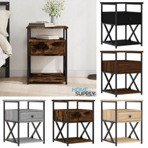 Industrial Wooden Bedside Table Cabinet Nightstand Unit With Drawer Meta... - $66.94+