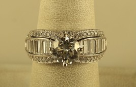 Vtg Sterling LS STS Round Cubic Zirconia Baguette Accent Engagement Ring 7 1/2 - £43.42 GBP