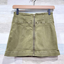 Free People Virgo Zip Front Mini Skirt Cadet Green Cotton Stretch Womens 26 - $24.74