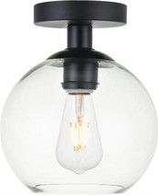 Flush-Mount Ceiling Light BAXTER Transitional 1-Light Black Clear Wire Glass - £87.12 GBP