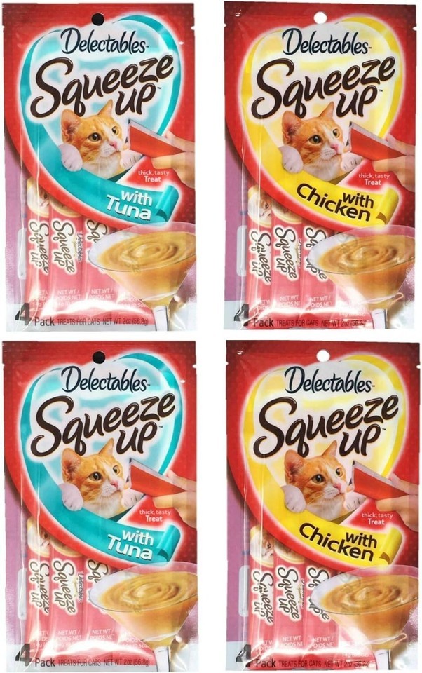 Delectables Hartz Squeeze Up Cat Treats Variety 4 Pouch Bundle of 2 Flavors