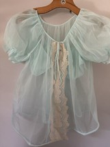 2pc Vintage Lisette Nylon Chiffon Babydoll Nightgown Puff Peignoir Set Bra Med - £37.34 GBP