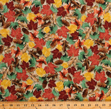 Cotton Autumn Leaves Pinecones Fall North Woods Fabric Print By The Yard D512.24 - £16.59 GBP