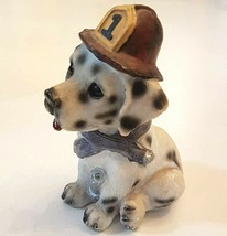 Dalmation Dog Figurine in Firefighter Hat and Hose 4&quot; tall Resin Spotted... - £6.28 GBP