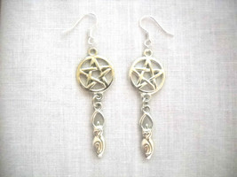 Pentacle Star &amp; Female Nature Goddess Pagan Double Charm Dangling Earrings - £10.32 GBP