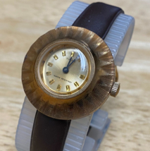 Vintage Timex Lady Rose Gold Tone UFO Style Leather Hand-Wind Mechanical Watch - £20.31 GBP