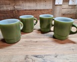 Vintage Anchor Hocking FIRE KING Avocado Green Stacking Coffee Cups - Se... - $28.68