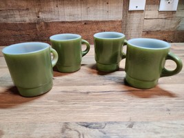 Vintage Anchor Hocking FIRE KING Avocado Green Stacking Coffee Cups - Se... - £22.55 GBP