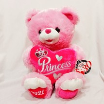 Princess Teddy Bear Pink 2021 Plush Stuffed Animal 20&quot; Valentines Day Sweetheart - £27.75 GBP