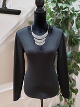 Future Collective Womens Black Cut Out Back V Neck Long Sleeve Top Blouse Size S - £21.91 GBP