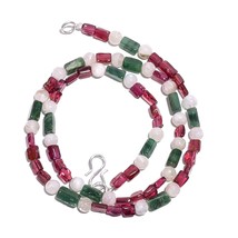 Natural Tourmaline Moonstone Aventurine Gemstone Beads Necklace 17&quot; UB-4890 - £7.84 GBP