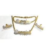 14k Gold Overlay Name Necklace bracelet stud earring set Personalized /t... - $59.99