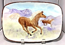 Wild horses galloping Hand painting on a rectangular porcelain plate - $9.36