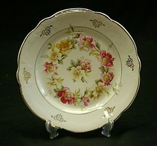 Vintage Porcelain Embossed Salad Plate Pink Yellow White Floral Gold Trim c - £11.67 GBP