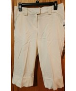 Focus 2000 Women Ivory Crop Capri Cuffed Legs Bi Stretch Pants Size 6 La... - $14.65 CAD