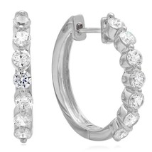 1CT Round Simulated Diamond Hoop Huggie Earrings 14k White Gold Plated Silver - £58.34 GBP