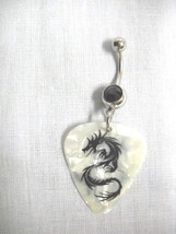 Classic Curvy Tribal Dragon Printed Guitar Pick 14g Black Cz Belly Ring Barbell - £4.81 GBP