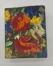 Original Pink Rose &quot;Wild Roses 2” Oil Painting Artwork Mini 4.5”x5.5” Red Blue - £18.30 GBP