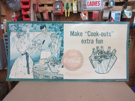 Vintage Serve Coca Cola Sign Of Good Taste Make &quot;Cook-outs&quot; Extra Fun Large Sign - £124.69 GBP