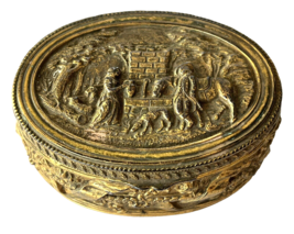 Antique JB Jennings Brothers Oval Brass Jewelry Box Lots of Patina 3.75x3 x1.75&quot; - £75.35 GBP