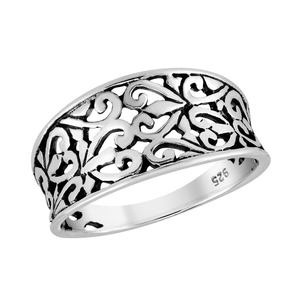 Primary image for Gorgeous Filigree Swirling Hearts .925 Sterling Silver 10mm Wide Band Ring-7