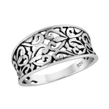 Gorgeous Filigree Swirling Hearts .925 Sterling Silver 10mm Wide Band Ring-7 - £13.69 GBP