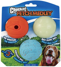 Chuckit Fetch Medley Balls Dog Toy Medium 3 count - £27.35 GBP