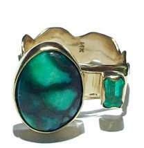 Modernist Brutalist 14k Navajo Spiderweb turquoise Emerald Native American ring - £4,785.18 GBP