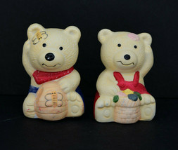 Vintage Teddy Bears With Bee Hive and Basket Figural Salt And Pepper Shakers  - £7.15 GBP