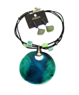 Chico&#39;s Blue Green Mother Of Pearl Statement Pendant Cord Necklace + Ear... - $36.53 CAD