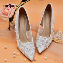 TOPQUEEN-A04 Bridal Shoes Embroidery Lace Bead Flower Elegant High Heels Women&#39;s - £97.95 GBP